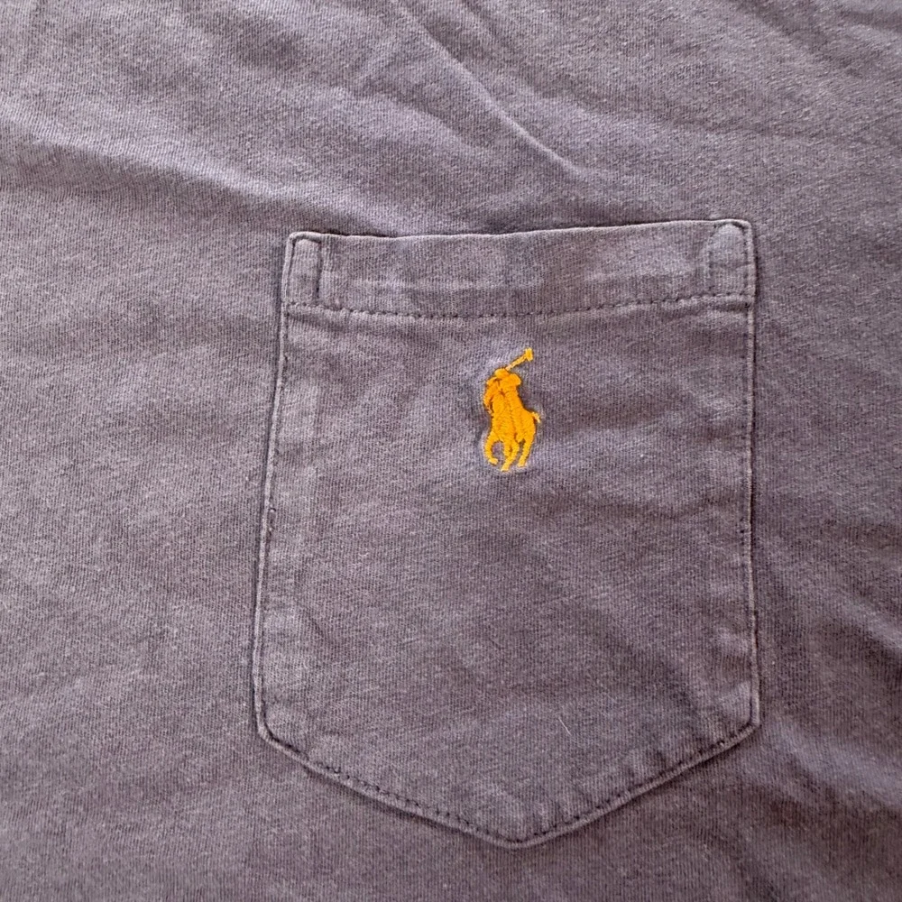 fade Polo Ralph Lauren Mens Blue Sun Faded Pocket T-Shirt Orange Pony Logo Large